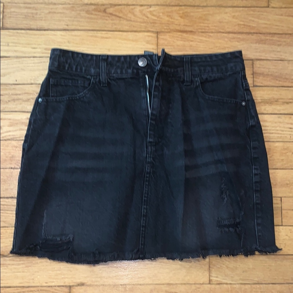 Black Distressed Denim Skirt